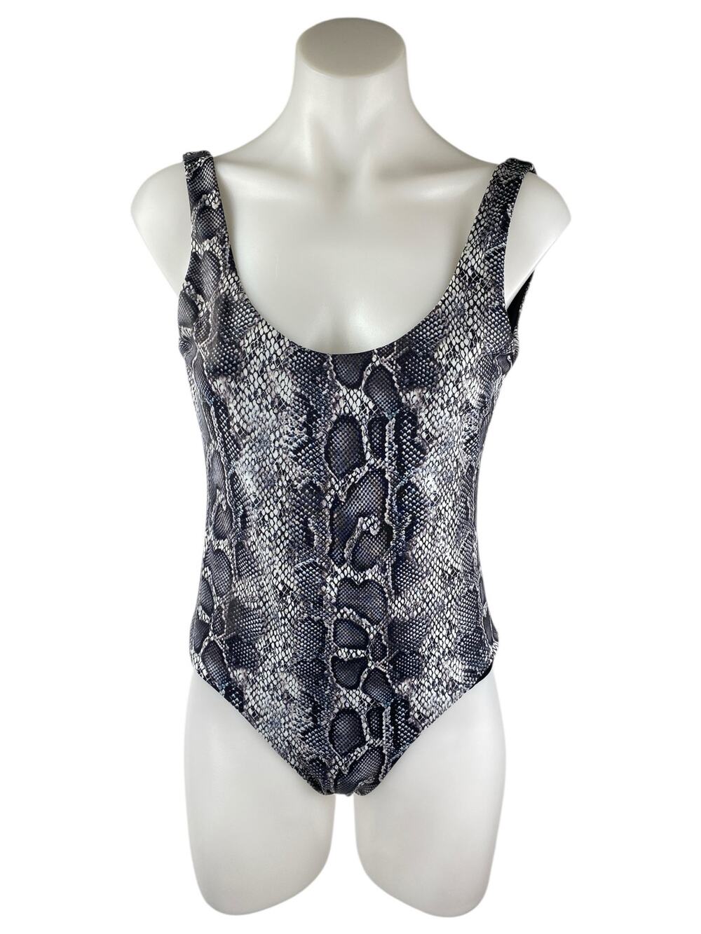 NEW Onia Kelly Gray Snakeskin Print Sleeveless Scoop Neck One Piece Swimwear M